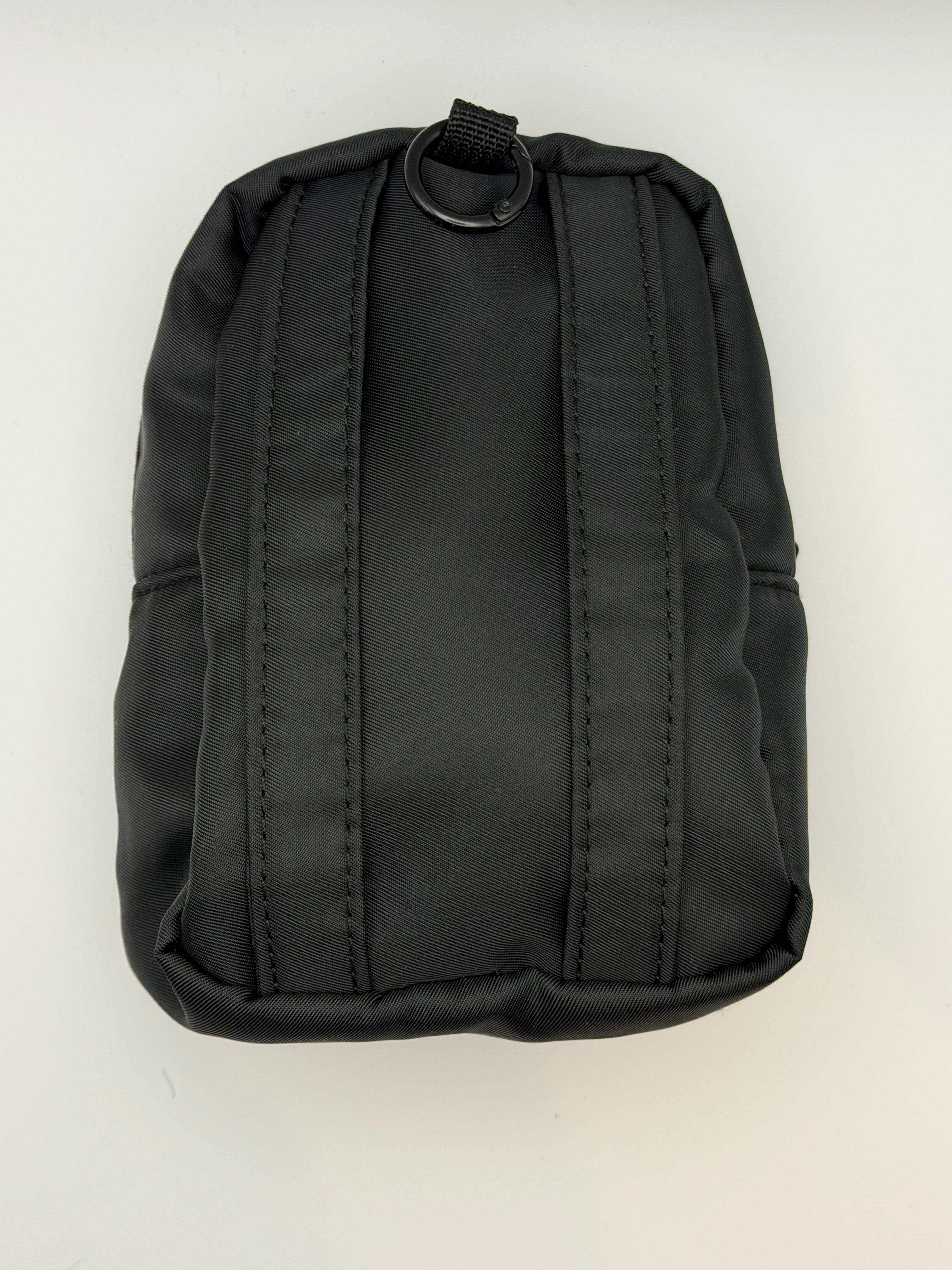 Black pouch with a strap on a white background